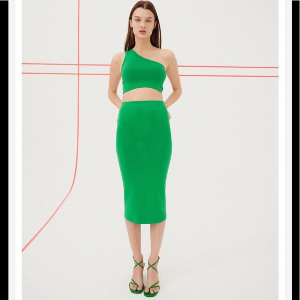 ZARA WOMAN NWT FW21 FLORAL PRINT DRESS BLUE GREEN BODYCON MIDI SKIRT PENCIL XS S